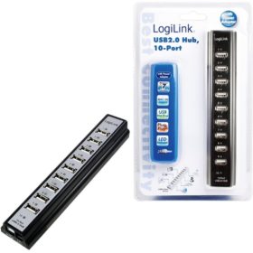 USB2,0 HUB 10Port LogiLink aktiv mit Netzteil Black