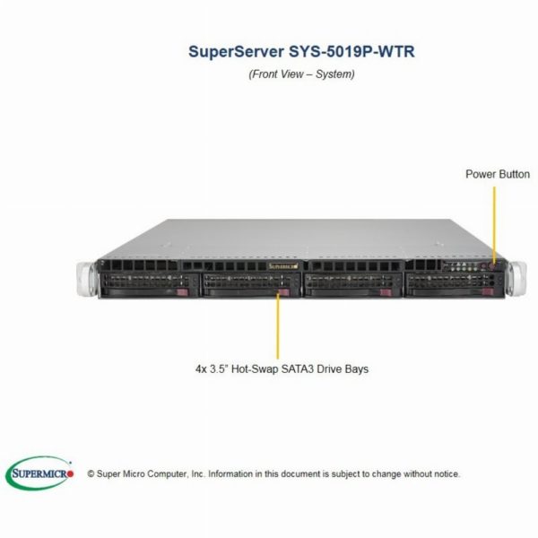 Barebone Server 1 U Single 3647  4 Hot-swap 3.5"  500W Redundant Platinum  SuperServer 5019P-WTR