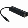USB3.0 HUB 3Port Inter-Tech Argus IT-310 1x RJ45 Gigabit Lan passiv Black