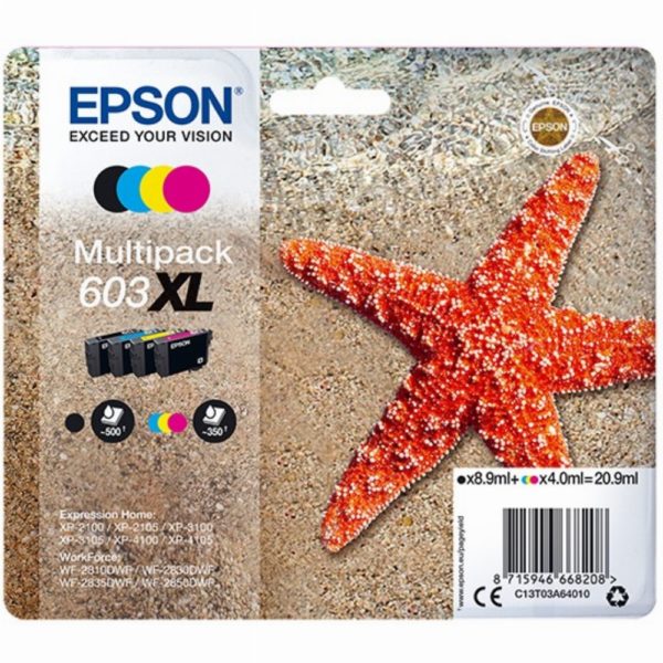 Epson Tinte 603XL C13T03A64010 4er Multipack (BKMCY) bis zu 350 Seiten