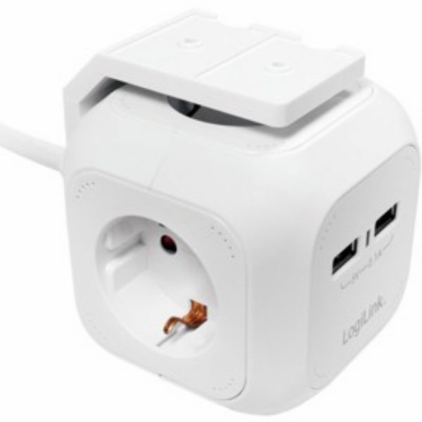 LogiLink 4-fach Steckdosenwürfel mit 2xUSB-A 1,4m Kabel Weiß