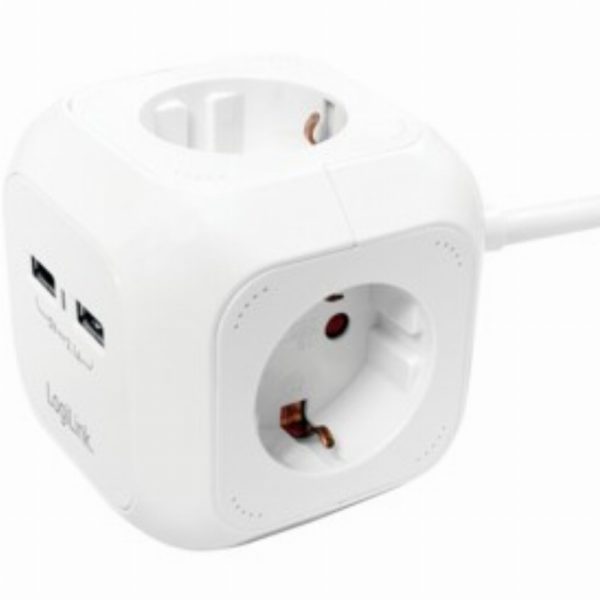 LogiLink 4-fach Steckdosenwürfel mit 2xUSB-A 1,4m Kabel Weiß