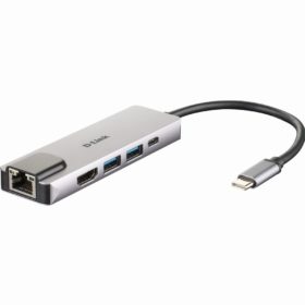 USB-C HUB 5Port D-Link DUB-M520 2xUSB3.2 Gigabit Lan RJ45 USB-C HDMI 4K passiv Silver Black