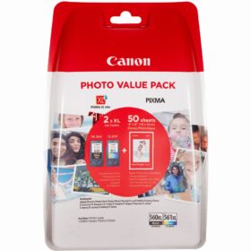 Canon Tinte PG-560XL/CL-561XL 3712C004 2er Pack (BK/Color) bis zu 300 Seiten + Fotopapier