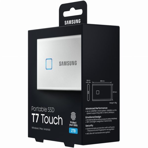 2TB Samsung Portable T7 Touch USB 3,2 Gen2 Silver retail