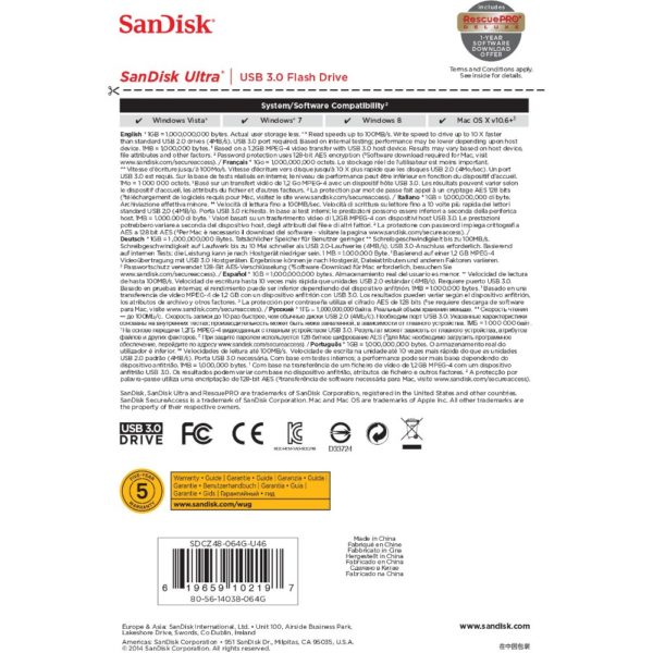STICK 64GB USB 3.0 SanDisk Ultra black