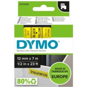 Dymo D1 Etiketten S0720580 Selbstklebend 12 mm x 7 m Schwarz auf Gelb