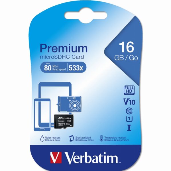 16GB Verbatim Premium MicroSDHC 80MB/s