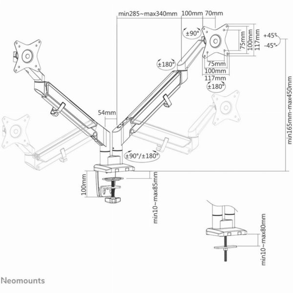 Neomounts DS70-810BL2 Tischhalterung für 17-32" Bildschirme - Schwarz