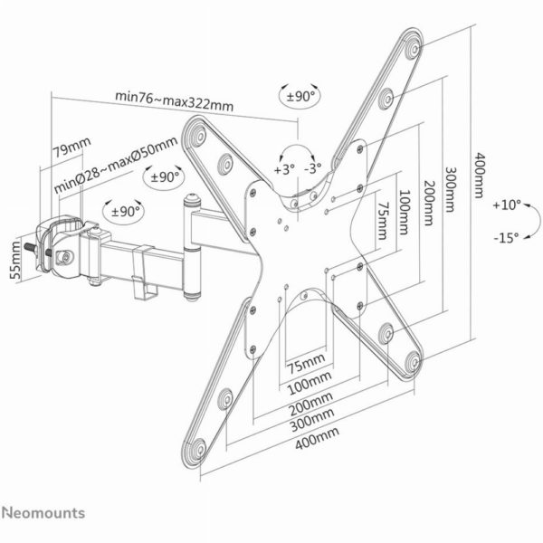 Stangenhalterung, vollbeweglich, (Ø28-50 mm) für 32-55" Bildschirme 25KG FL40-450BL14 Neomounts