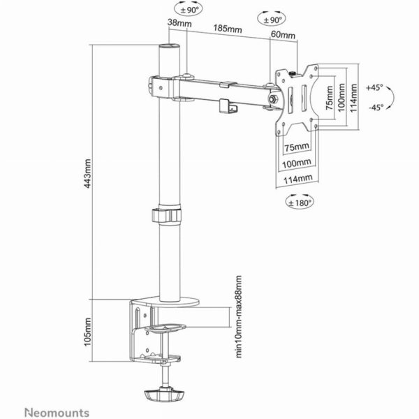 Full-Motion Tischhalterung für 10-32" Monitore, höhenverstellbar 8KG FPMA-D540BLACK Neomounts