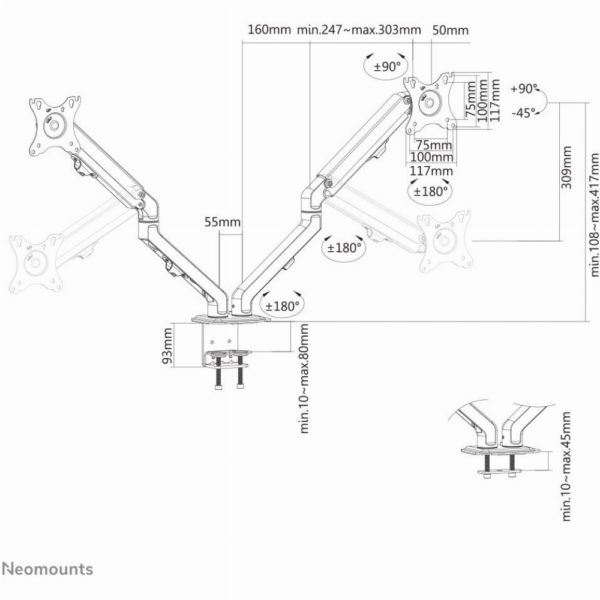 Neomounts FPMA-D650DBLACK Tischhalterung - Schwarz für 27" - Schwarz