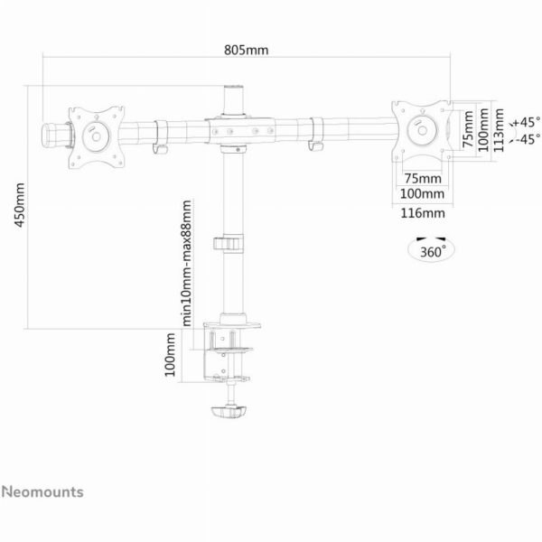 Neomounts FPMA-DCB100DBLACK Tischhalterung für zwei Flachbildschirme bis 27" (69 cm).