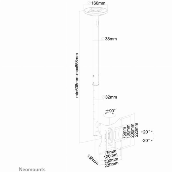 Deckenhalterung für Flachbildschirme/Fernseher bis 40" (102 cm) 30KG FPMA-C060BLACK Neomounts