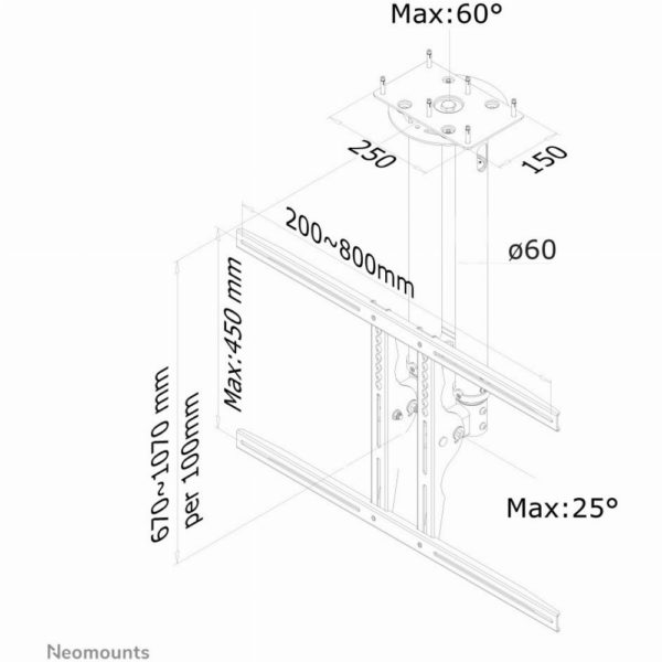 Deckenhalterung für Flachbild-Fernseher bis 75" (191 cm) 50KG PLASMA-C100BLACK Neomounts