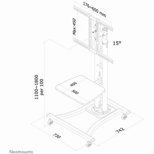 Mobiler Bodenständer für Flachbild-Fernseher bis 70" (178 cm) 50KG PLASMA-M1800E Neomounts