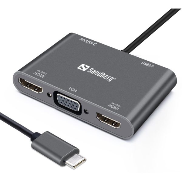 HUB 3Port Sandberg VGA HDMI Aluminium passiv Grey