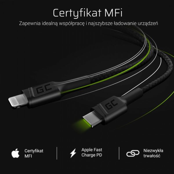 GreenCell USB-C > Lightning (ST-ST) 1m Ladekabel Schwarz