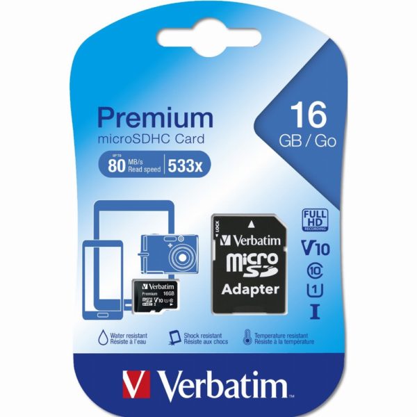 CARD 16GB Verbatim Premium MicroSDHC 80MB/s +Adapter