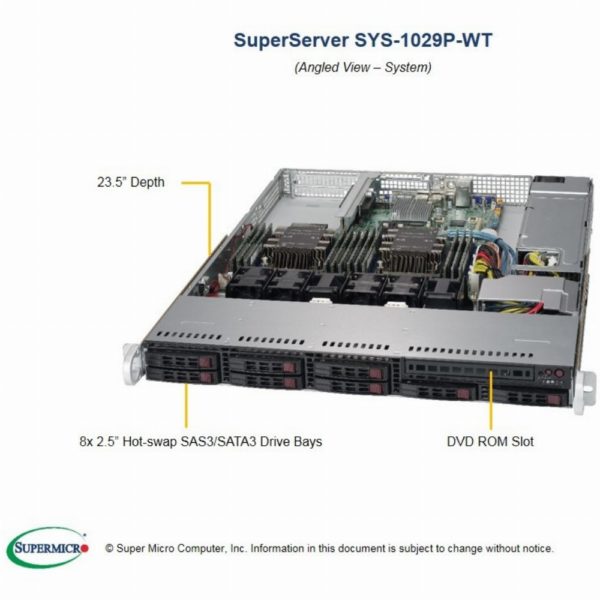Barebone Server 1U Dual 3647  8 Hot-swap 2.5"  600W Platinum  SuperServer 1029P-WT