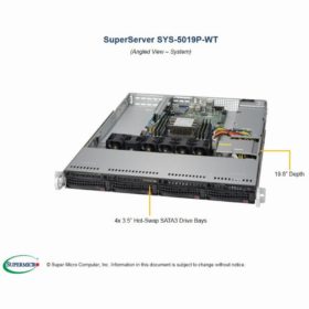 Barebone Server 1 U Single 3647 4 Hot-swap 3,5" 600W Platinum SuperServer 5019P-WT