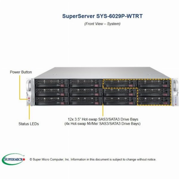 Barebone Server 2 U Dual 3647  12 Hot-swap 3.5"  1200W Redundant Titanium  SuperServer 6029P-WTRT
