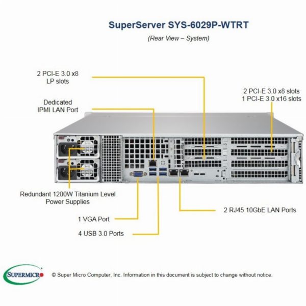 Barebone Server 2 U Dual 3647  12 Hot-swap 3.5"  1200W Redundant Titanium  SuperServer 6029P-WTRT