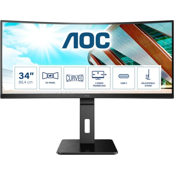 86,36cm/34'' (3440x1440) AOC Pro-line CU34P2C Curved 21:9 1ms 100Hz 2xHDMI DisplayPort USB-C VESA Speaker UWQHD Black