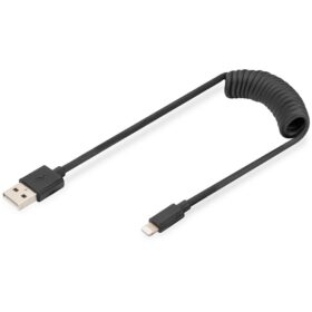 USB > Lightning (ST-ST) Spiralkabel 0,32-1m Digitus Black