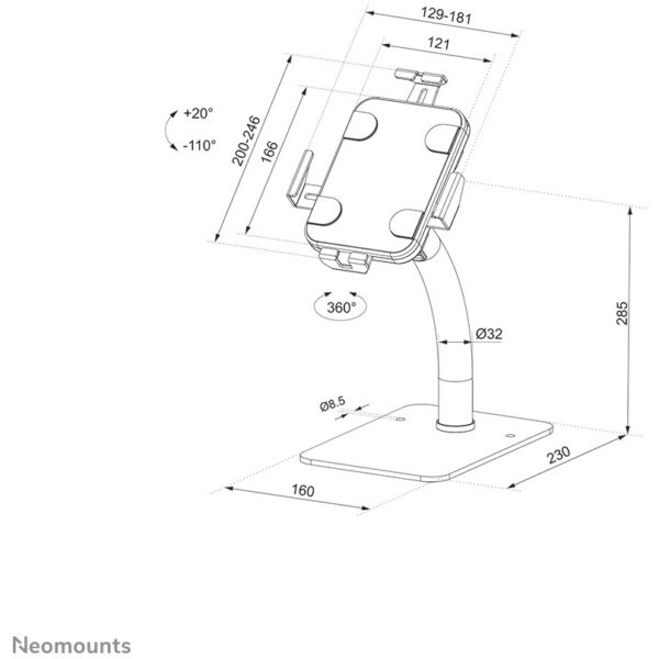 neig- und drehbare Tablet-Tischhalterung für 7,9-11'' Tablets DS15-625BL1 Neomounts Black