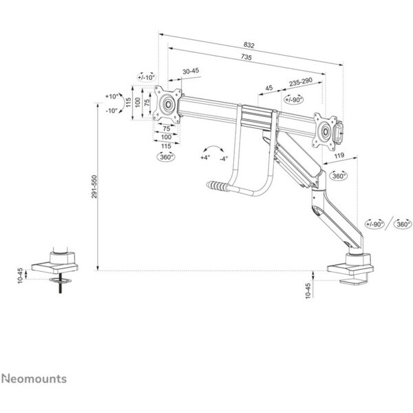 Neomounts DS75-450BL2 Tischhalterung für 17-32" Bildschirme - Schwarz