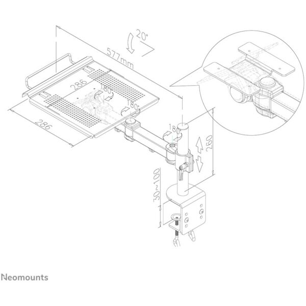 Neomounts NOTEBOOK-D100 neig- und schwenkbare Tischhalterung für Notebooks.