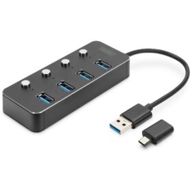 4-Port USB 3.0 > USB 3.0 switch Aluminium Gehäuse