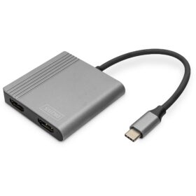 USB-C Adapter DIGITUS 2x HDMI Adapter 18cm 4K/30Hz Silber Aluminium Gehäuse