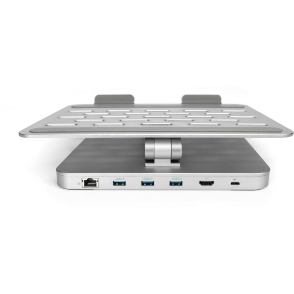 Notebook-Ständer mit USB-C Hub 3x USB 3.0 1x 4K HDMI 1x RJ45 1x PD Charging DIGITUS Silber
