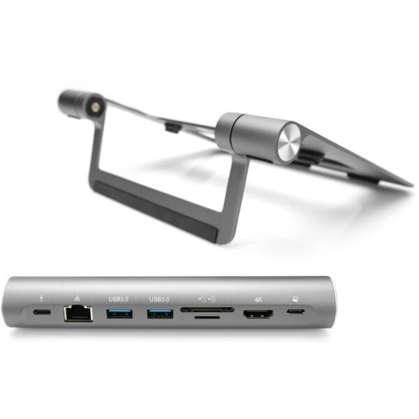 Notebook-Halterung mit USB-C Hub 1x PD2x USB-A 3.01x TF1x SD1xHDMI1xRJ-45 DIGITUS Silber