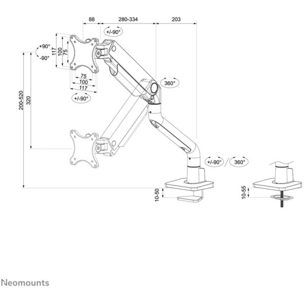 Neomounts DS70S-950WH1 vollbewegliche Tischhalterung für 17-49" Bildschirme - Weiß
