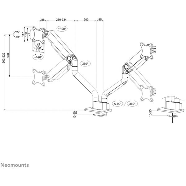 Neomounts DS70S-950WH2 vollbewegliche Tischhalterung für 17-35" Bildschirme - Weiß