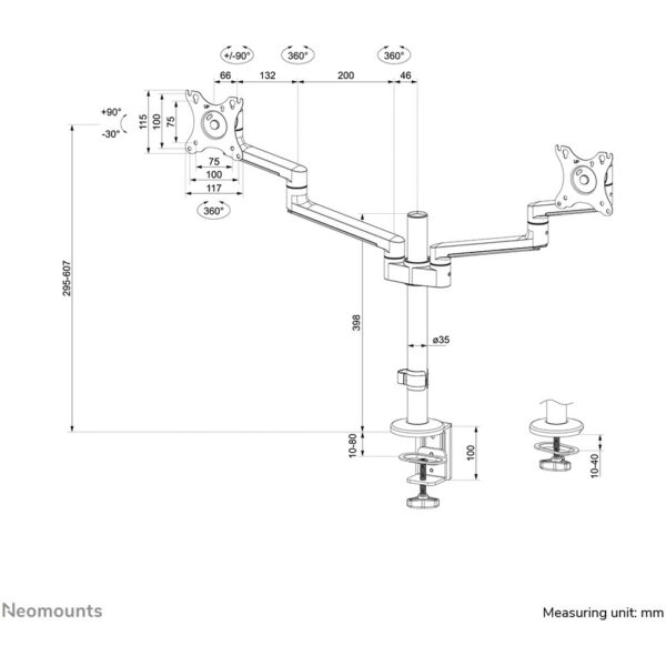 Neomounts DS60-425WH2 Tischhalterung für 17-27" Bildschirme - Weiß